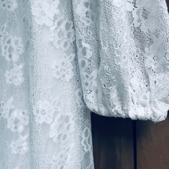 Open Edit Sheer Lace Long Sleeve Maxi Ivory Dress - Picture 9 of 16
